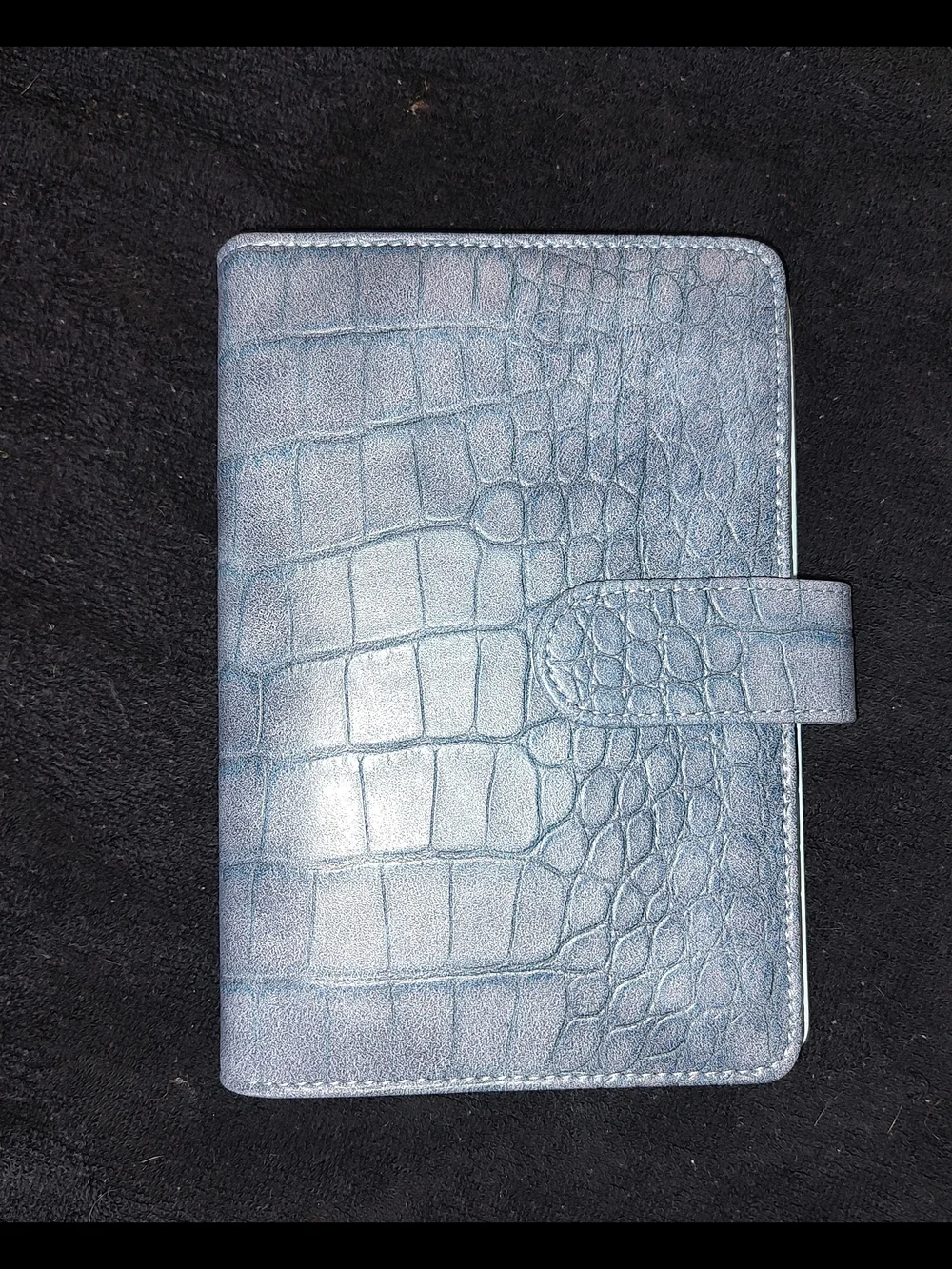 New! A6 SizeCroc-Embossed Blue Faux Leather Binder Notebook With Designer Paper